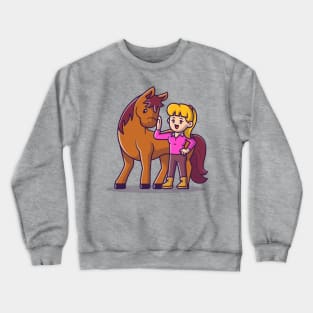 Cute Woman With Horse Cartoon Crewneck Sweatshirt